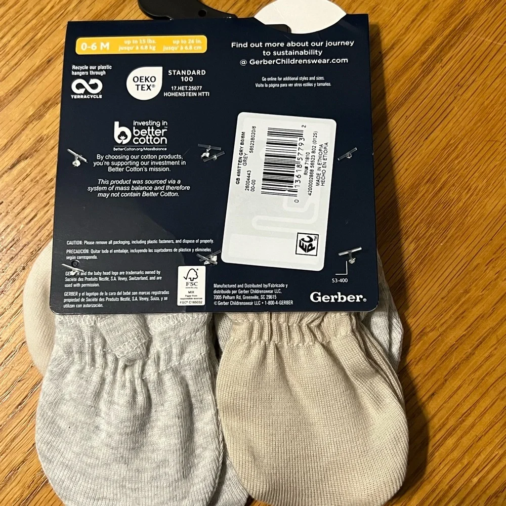 Gerber Gray and Cream Mittens 4-Pack